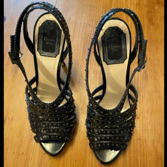Dior Black Patent Leather Studded Strappy Bonnie Sandals Size 7/37.5 - Picture 5 of 8
